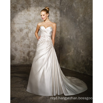 A-line Sweetheart Cathedral Train Satin Criss-Cross Beading Wedding Dress